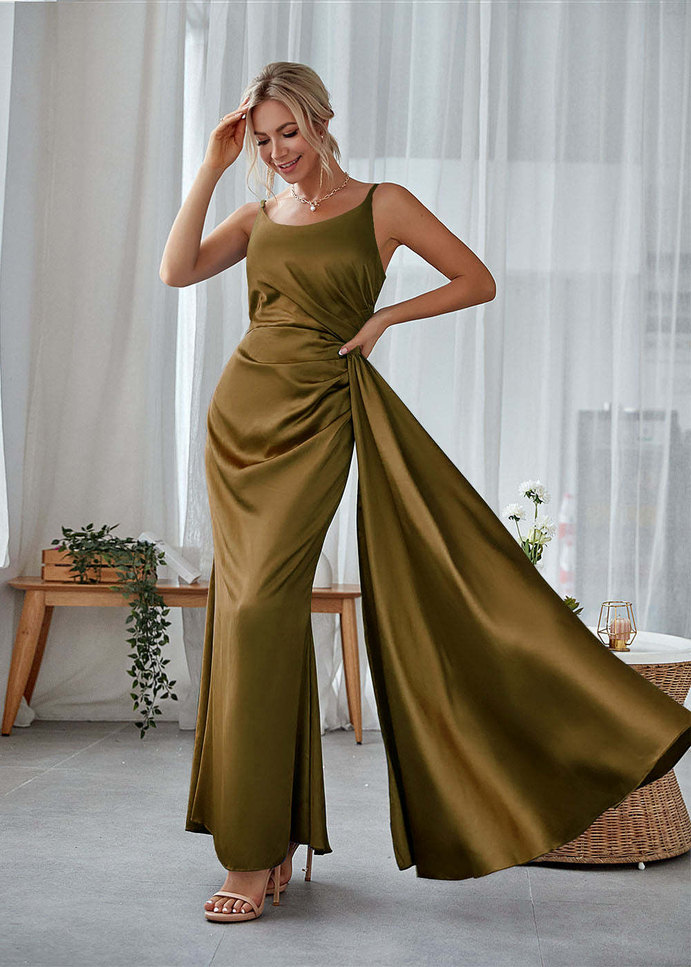 Satin Long Sheath Wedding Party Dress