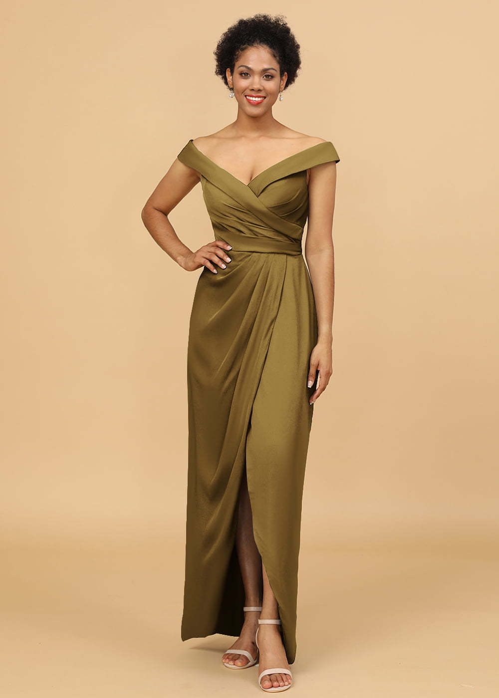 Sheath Tulip Off the Shoulder Maxi Bridesmaid Dress