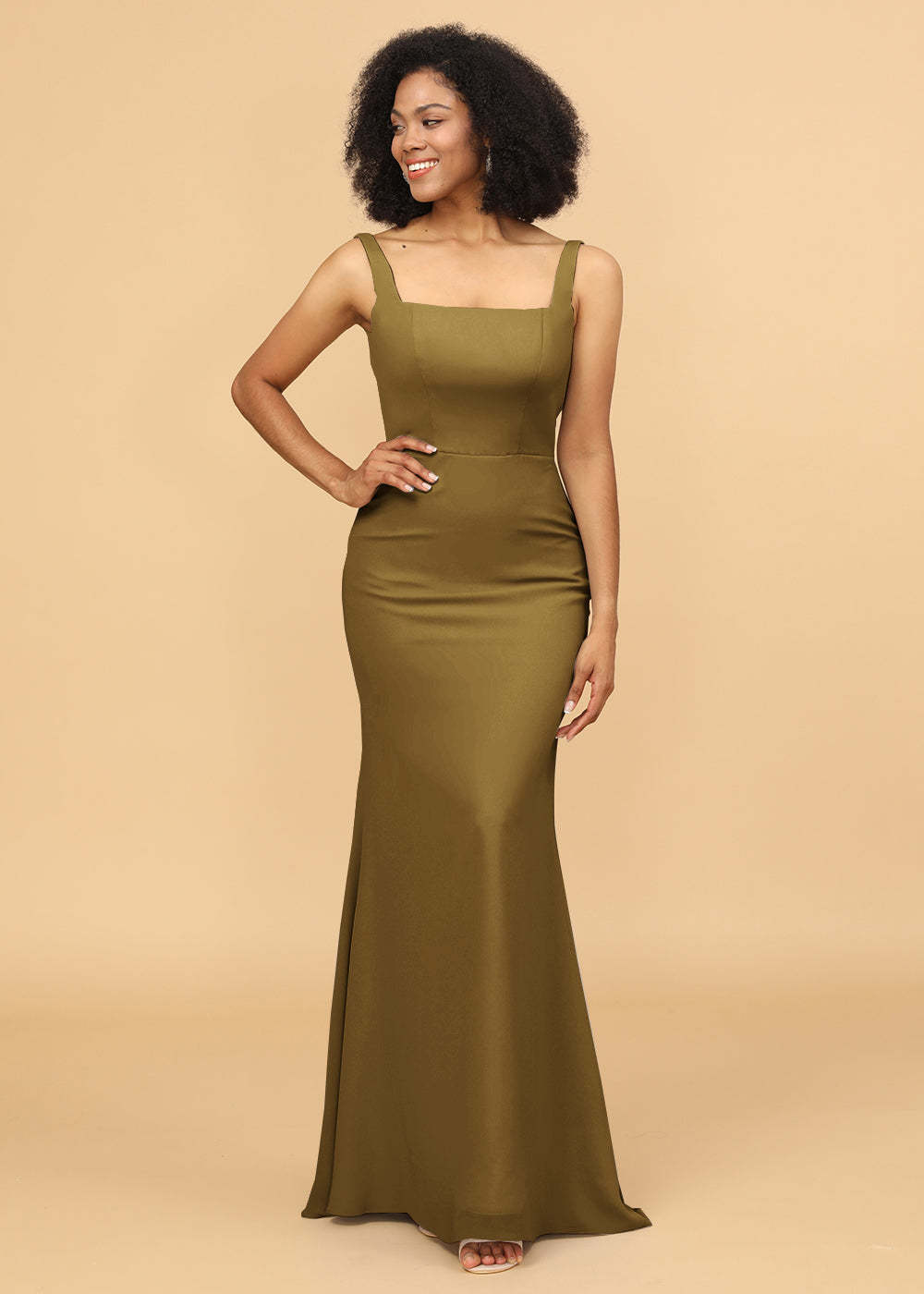 Sheath Square Neck Long Bridesmaid Dress