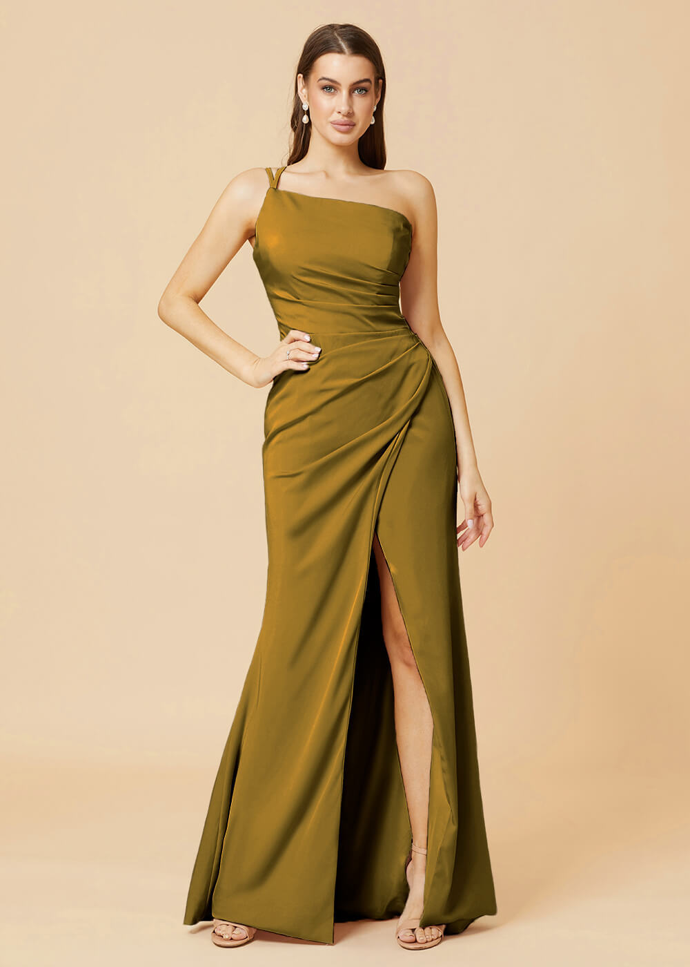 One Shoulder Satin Sheath Bridesmaid Dress