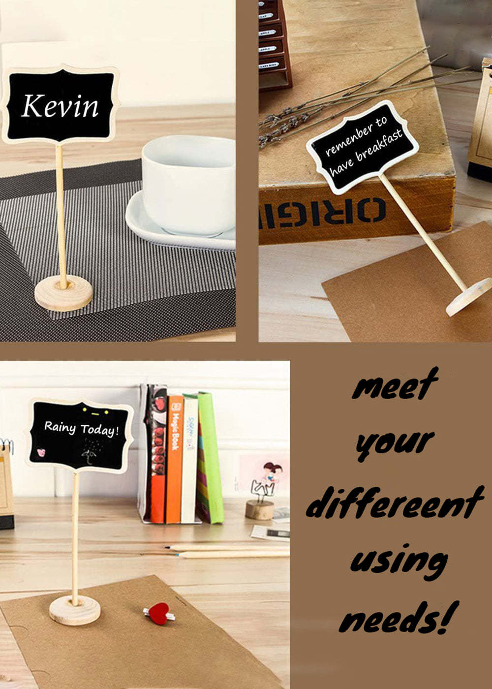 10 pcs Wood Mini Chalkboards Sign with Stand
