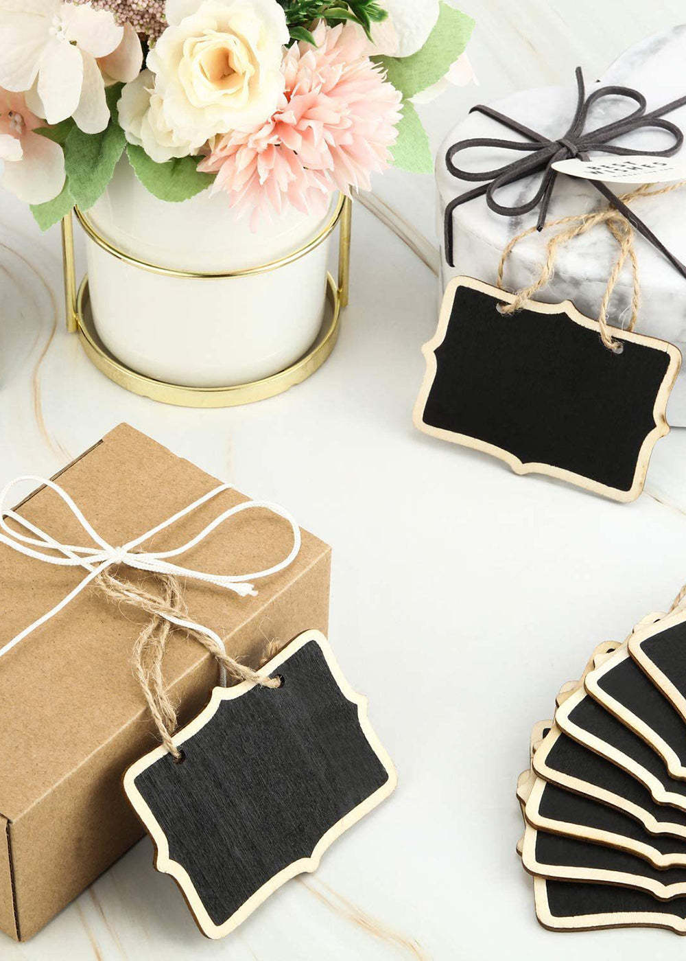 10 pcs Wood Mini Chalkboard Sign Tag With Hanging Rope For Wedding Board Sign