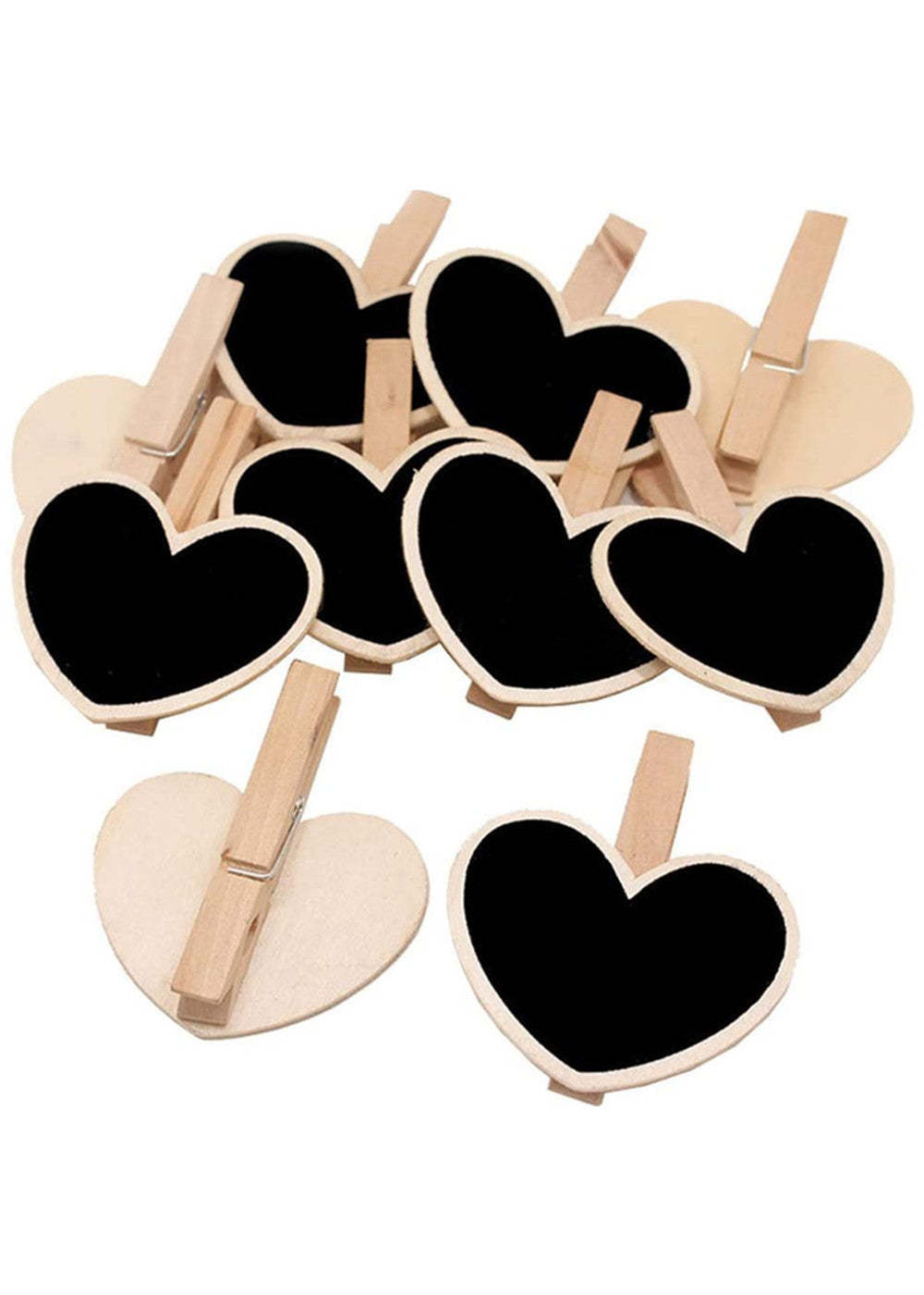 10 PCS Wooden Heart Shaped Chalkboard Clip