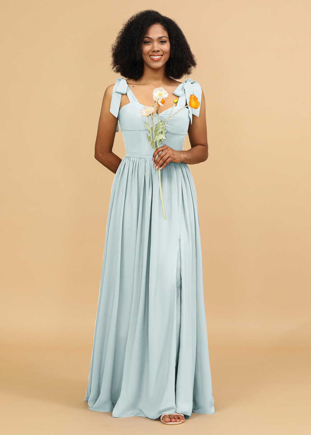 Long A-line Chiffon Strap Bridesmaid Dress