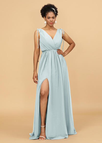 Long A-line V-neck Bridesmaid Dress with Slit