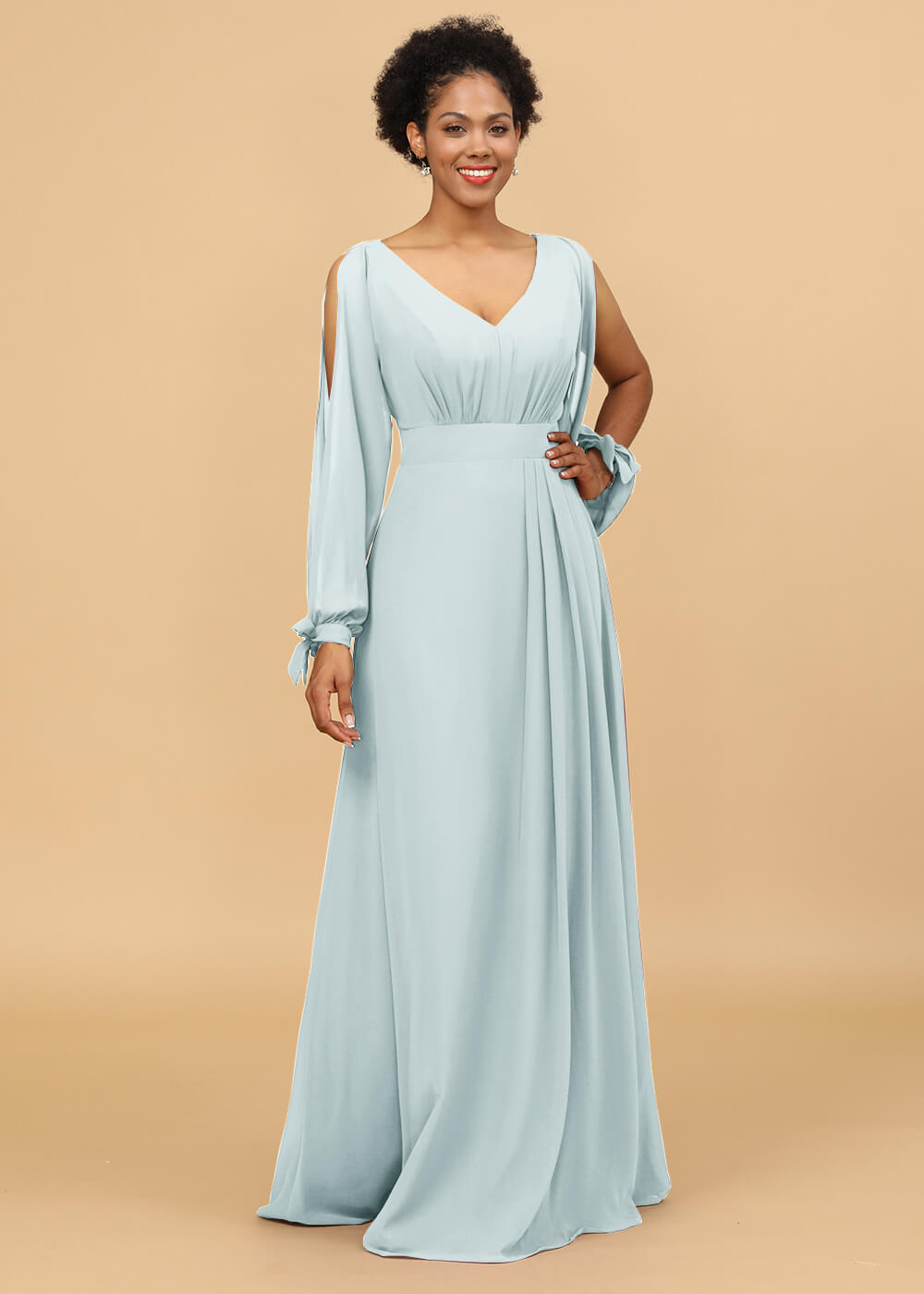 Long Sleeves A-line Chiffon Bridesmaid Dress