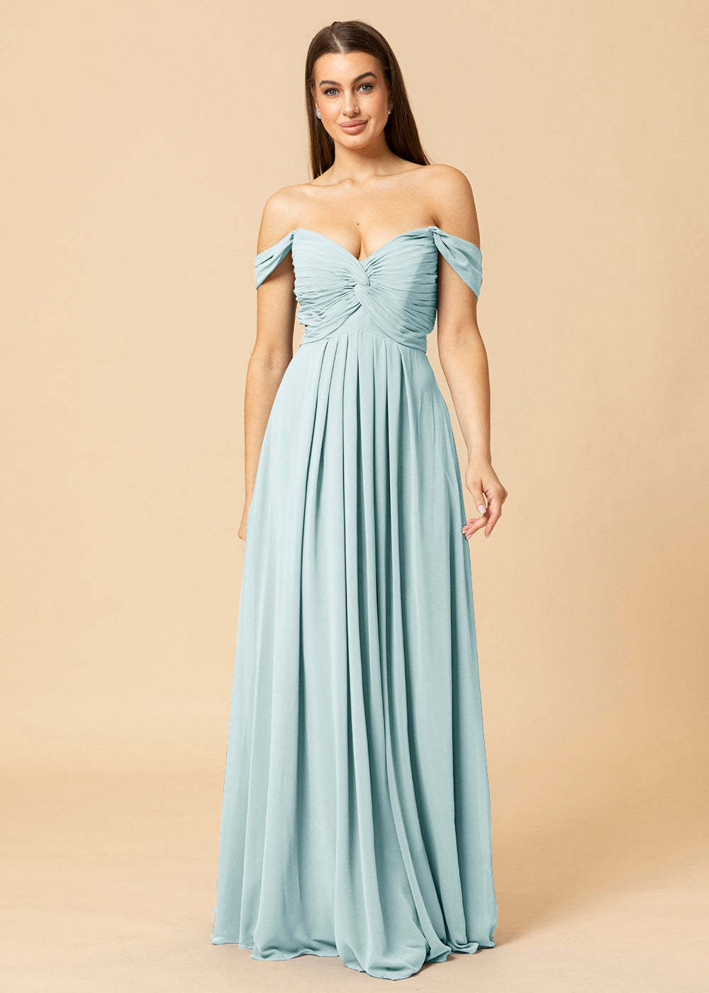Off the Shoulder Chiffon Maxi Bridesmaid Dress