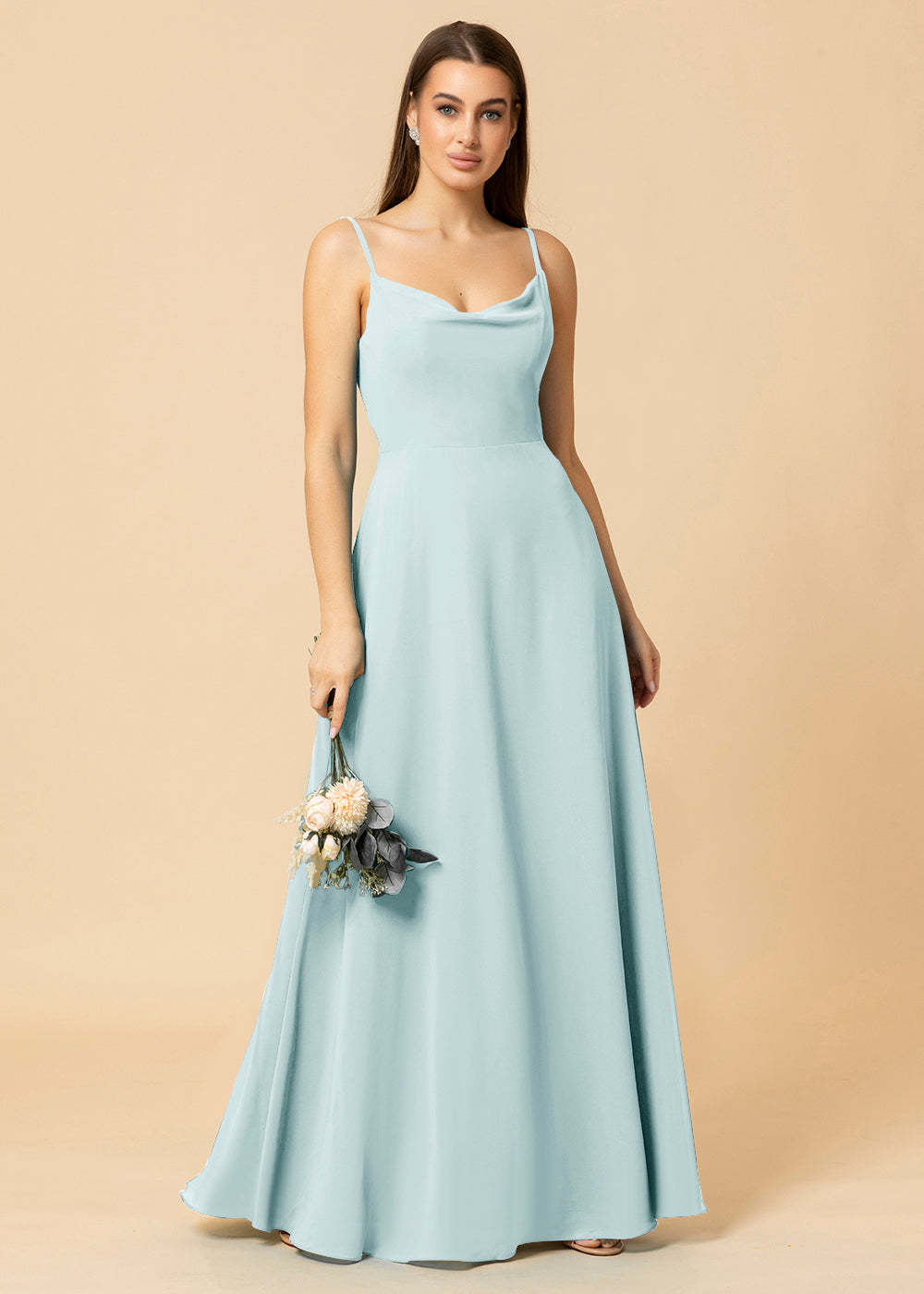 Cowl Neck Strap Chiffon Maxi Bridesmaid Dress