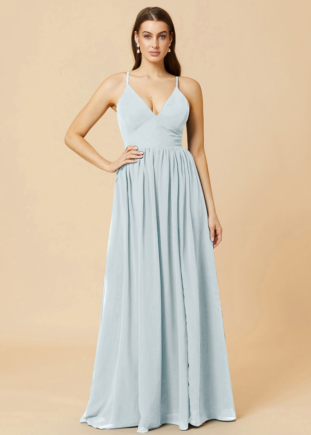 Deep V-neck Tie Back A-line Chiffon Bridesmaid Dress