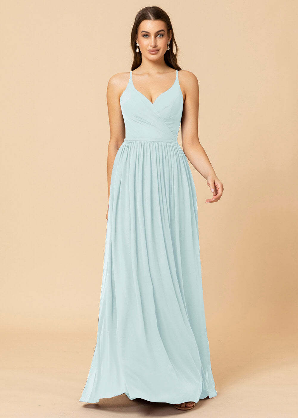 V-neck A-line Back Detail Chiffon Bridesmaid Dress