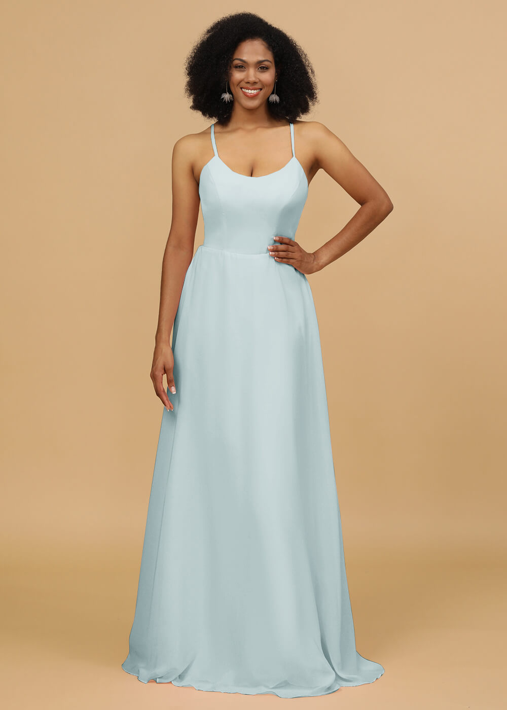 Scoop Neck Strap Chiffon Bridesmaid Dress