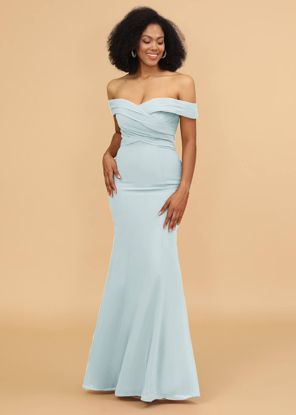 Off the Shoulder Trumpet Chiffon Bridesmaid Dress