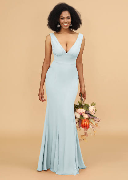V-neck Trumpet Long Bridesmaid Dress