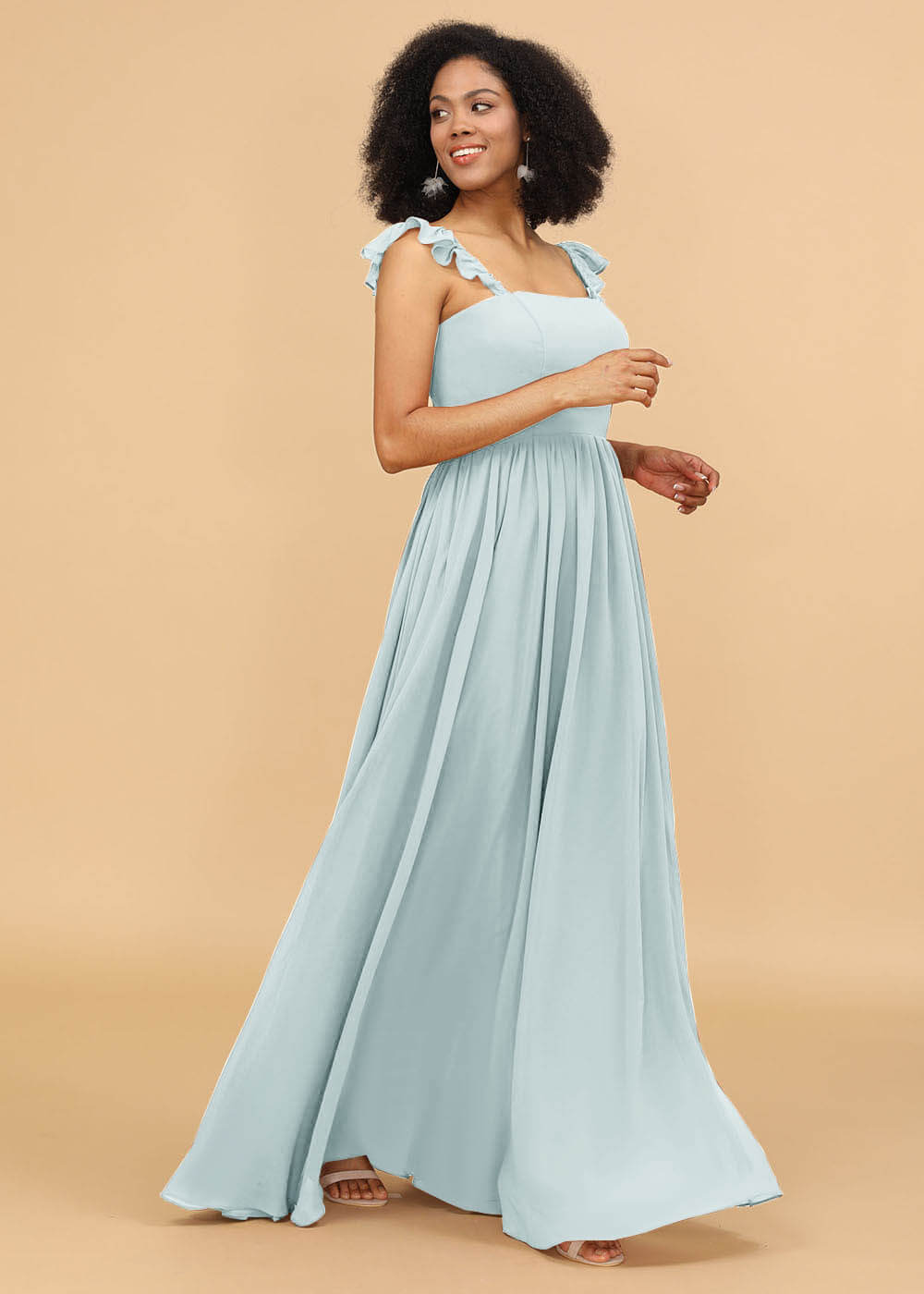A-line Square Neck Straps Bridesmaid Dress