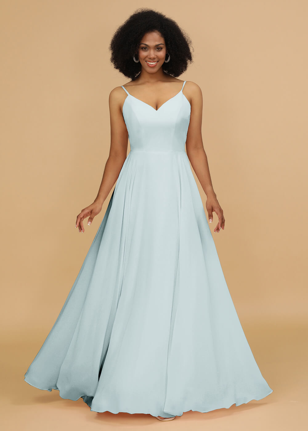 Chiffon V-neck Spaghetti Strap Bridesmaid Dress