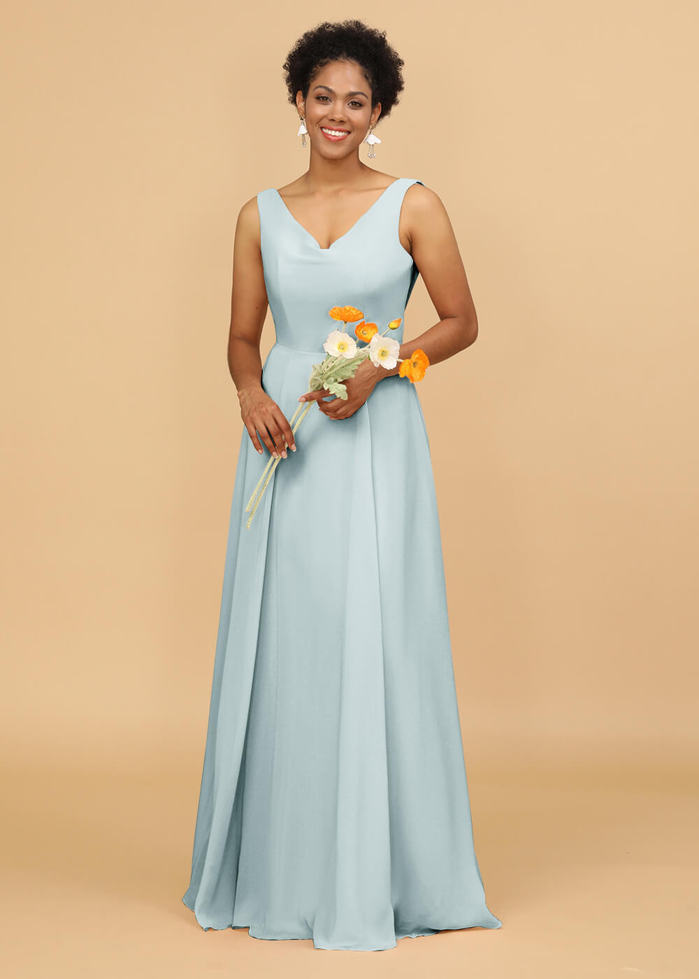 Cowl Back A-line Maxi Bridesmaid Dress