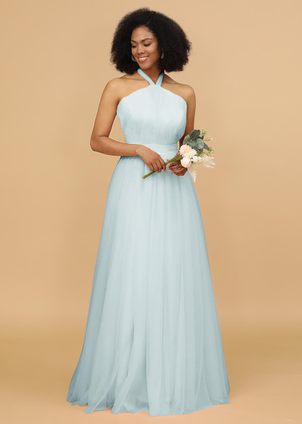 Halter Neck Tulle A-line Bridesmaid Dress