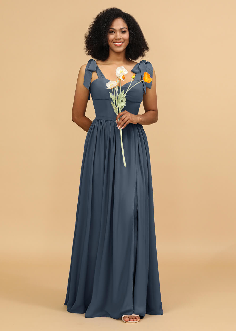 Long A-line Chiffon Strap Bridesmaid Dress