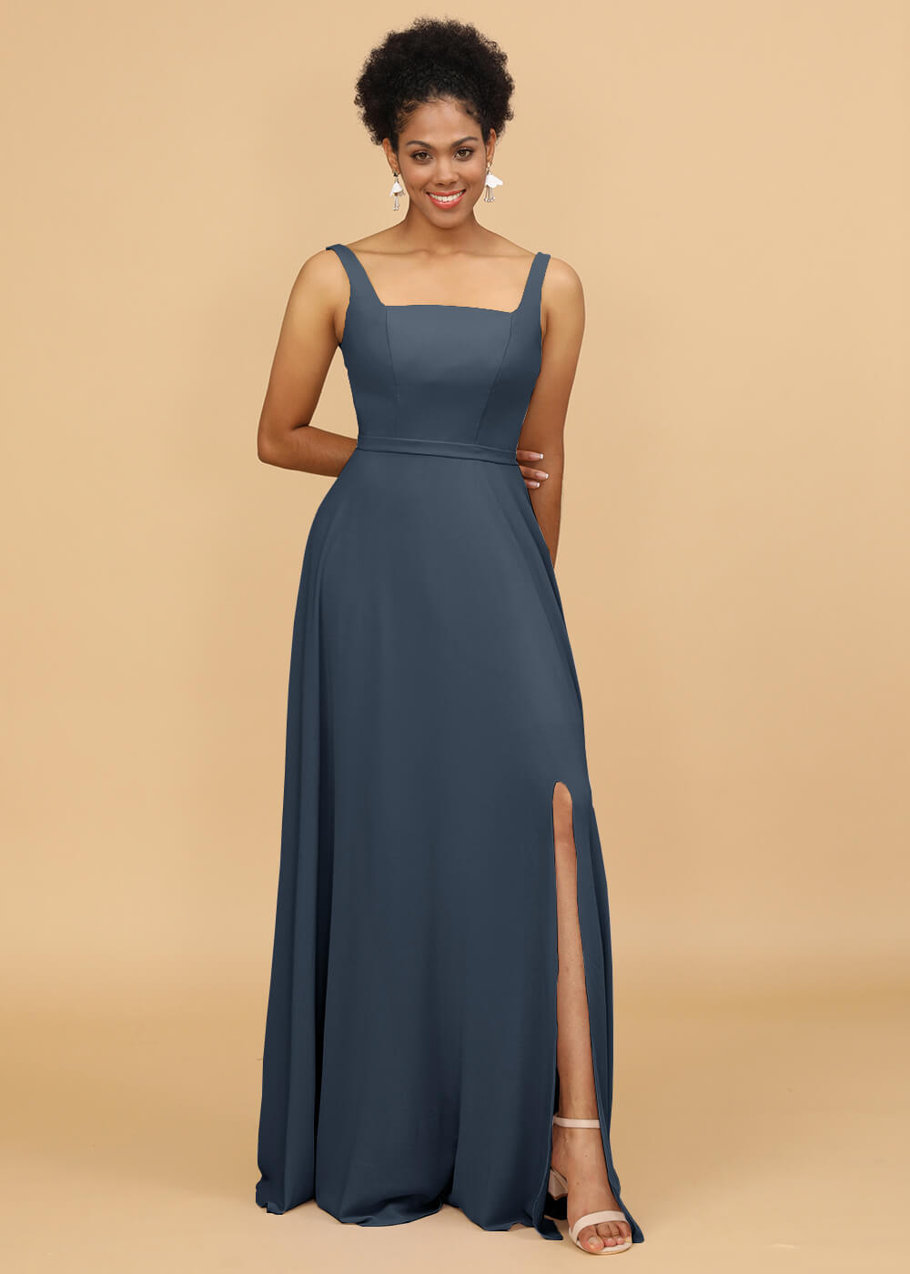 Square Neck A-line Chiffon Bridesmaid Dress