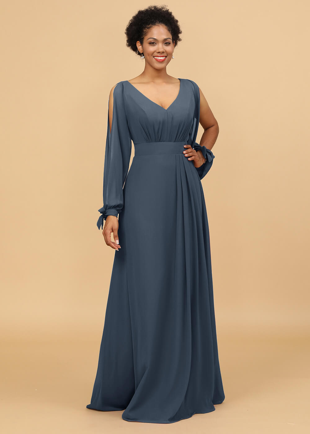 Long Sleeves A-line Chiffon Bridesmaid Dress