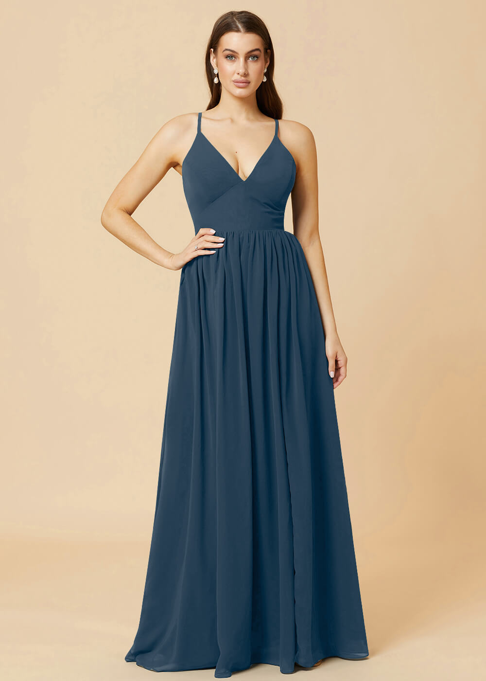 Deep V-neck Tie Back A-line Chiffon Bridesmaid Dress
