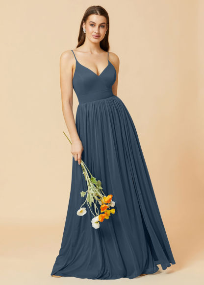 V-neck Spaghetti Strap Open Back Chiffon Bridesmaid Dress