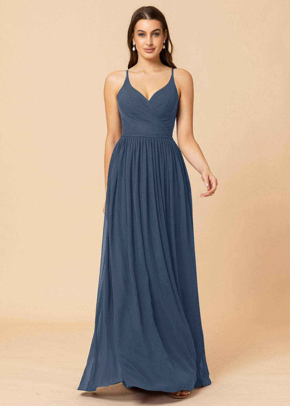 V-neck A-line Back Detail Chiffon Bridesmaid Dress