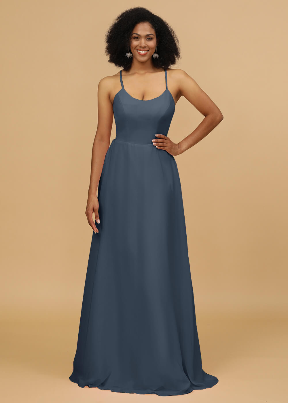 Scoop Neck Strap Chiffon Bridesmaid Dress
