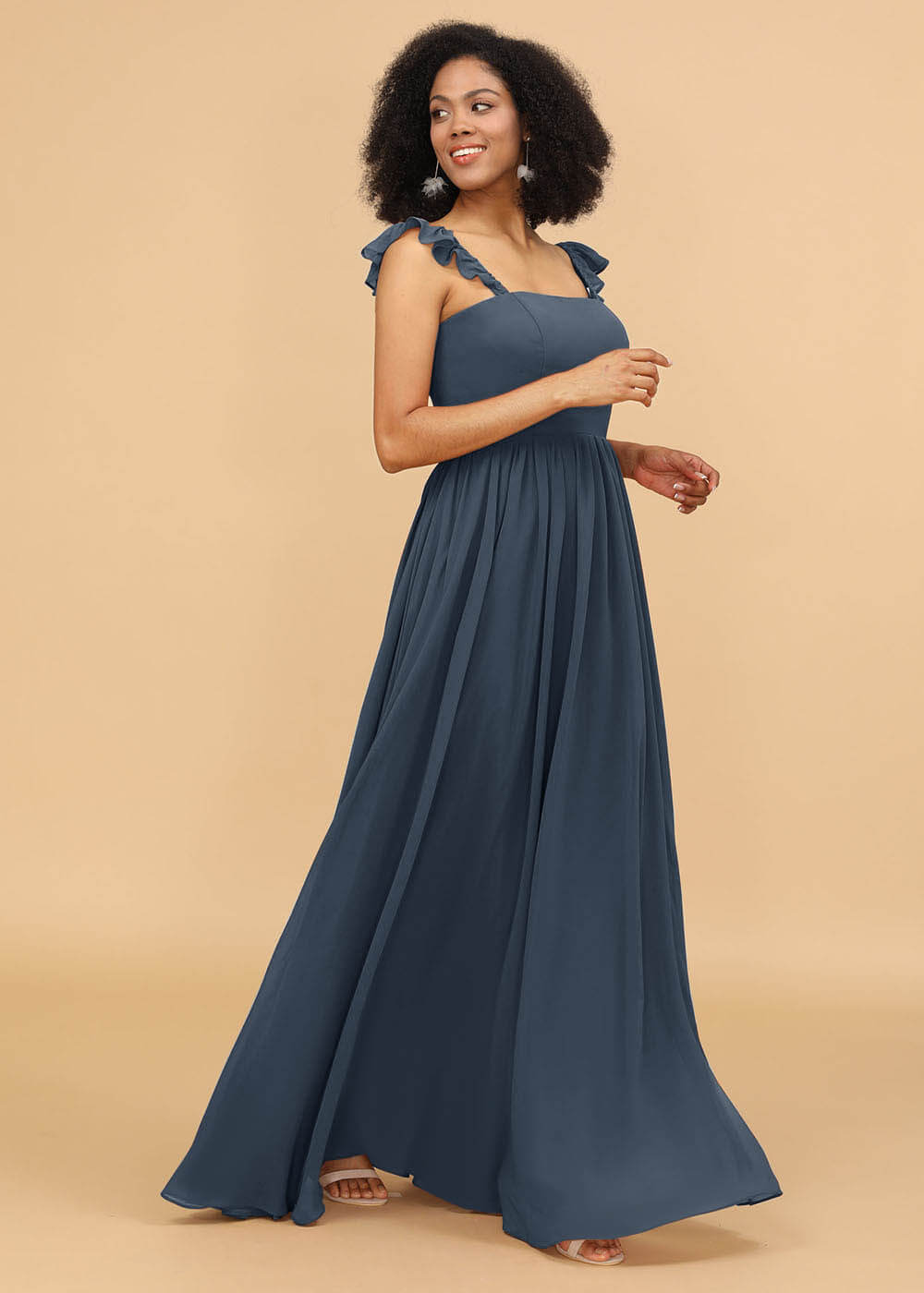 A-line Square Neck Straps Bridesmaid Dress