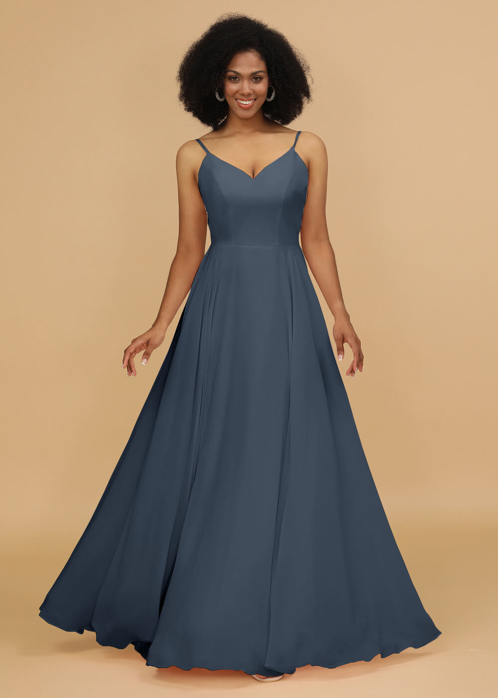 Chiffon V-neck Spaghetti Strap Bridesmaid Dress