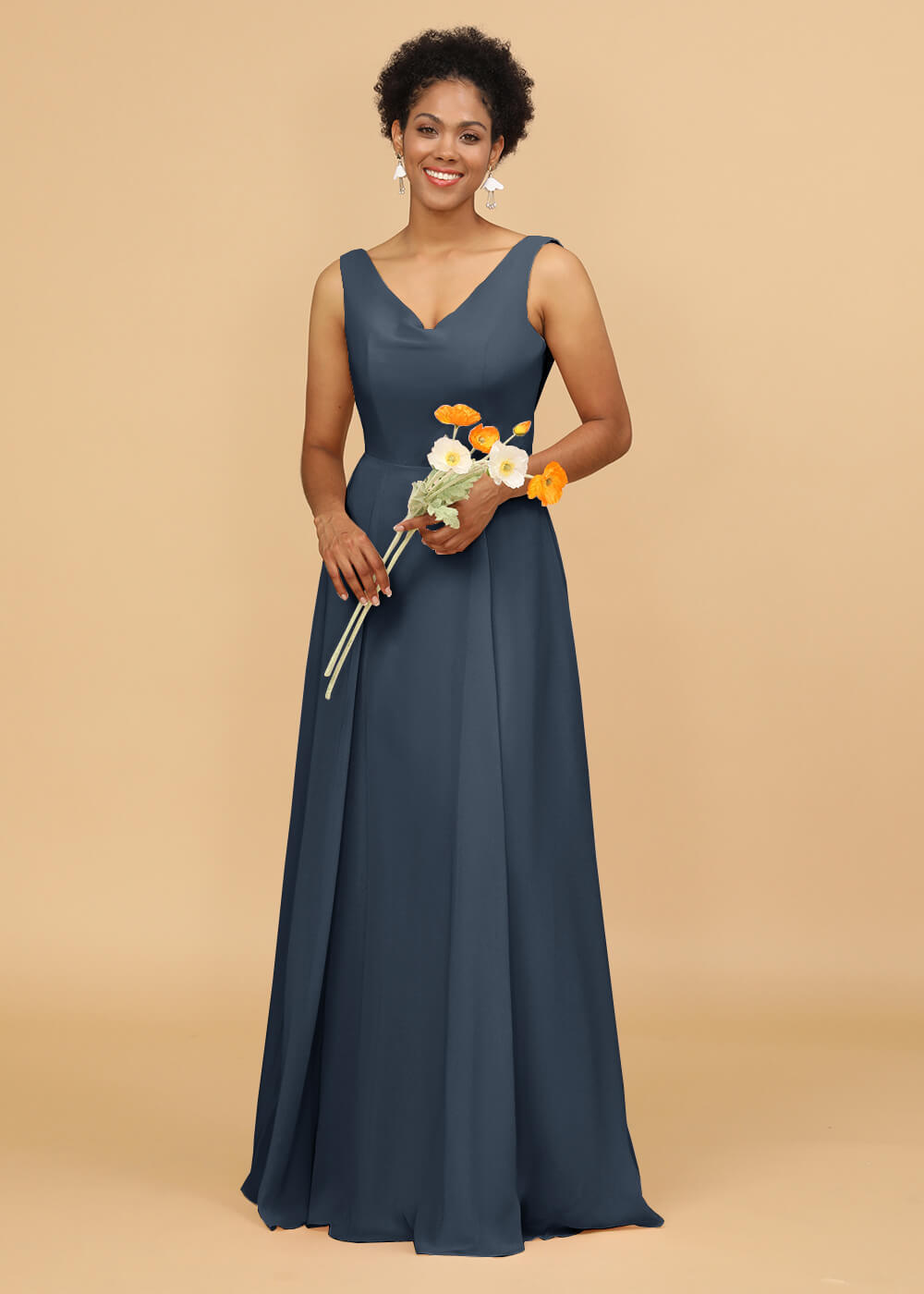 Cowl Back A-line Maxi Bridesmaid Dress