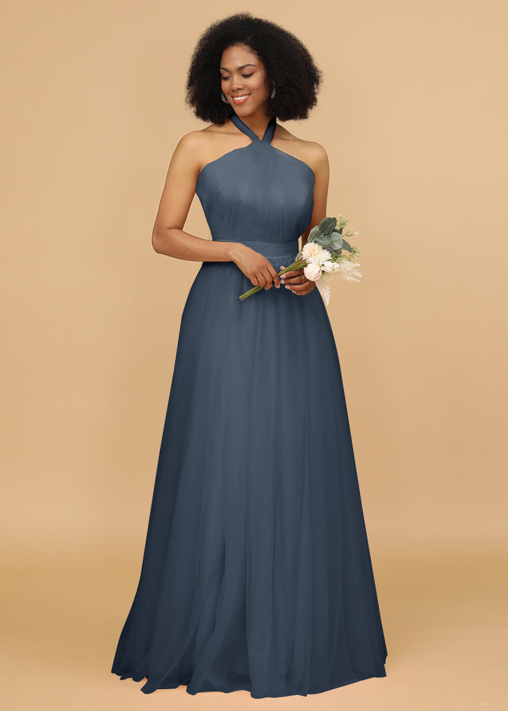 Halter Neck Tulle A-line Bridesmaid Dress
