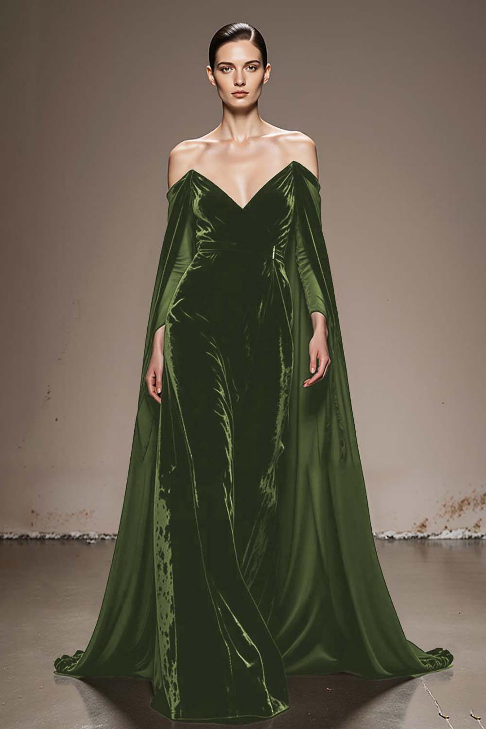 Black Velvet Off the Shoulder Long Evening Dress with Sleeves