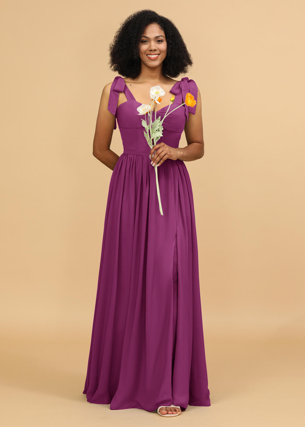Long A-line Chiffon Strap Bridesmaid Dress