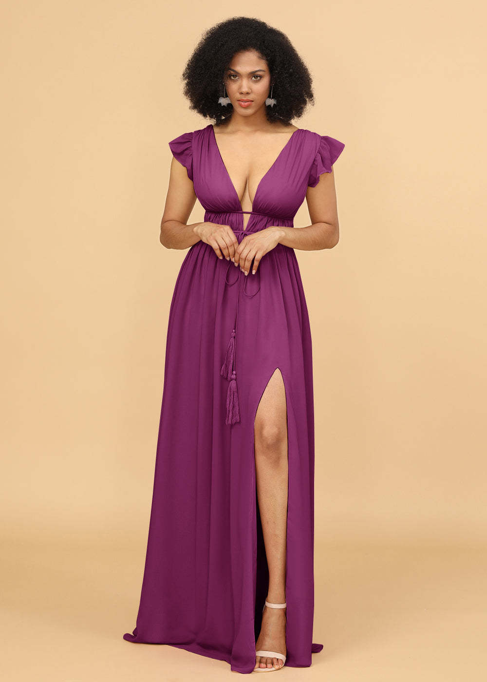 Long V-neck Bridesmaid Dress with Split