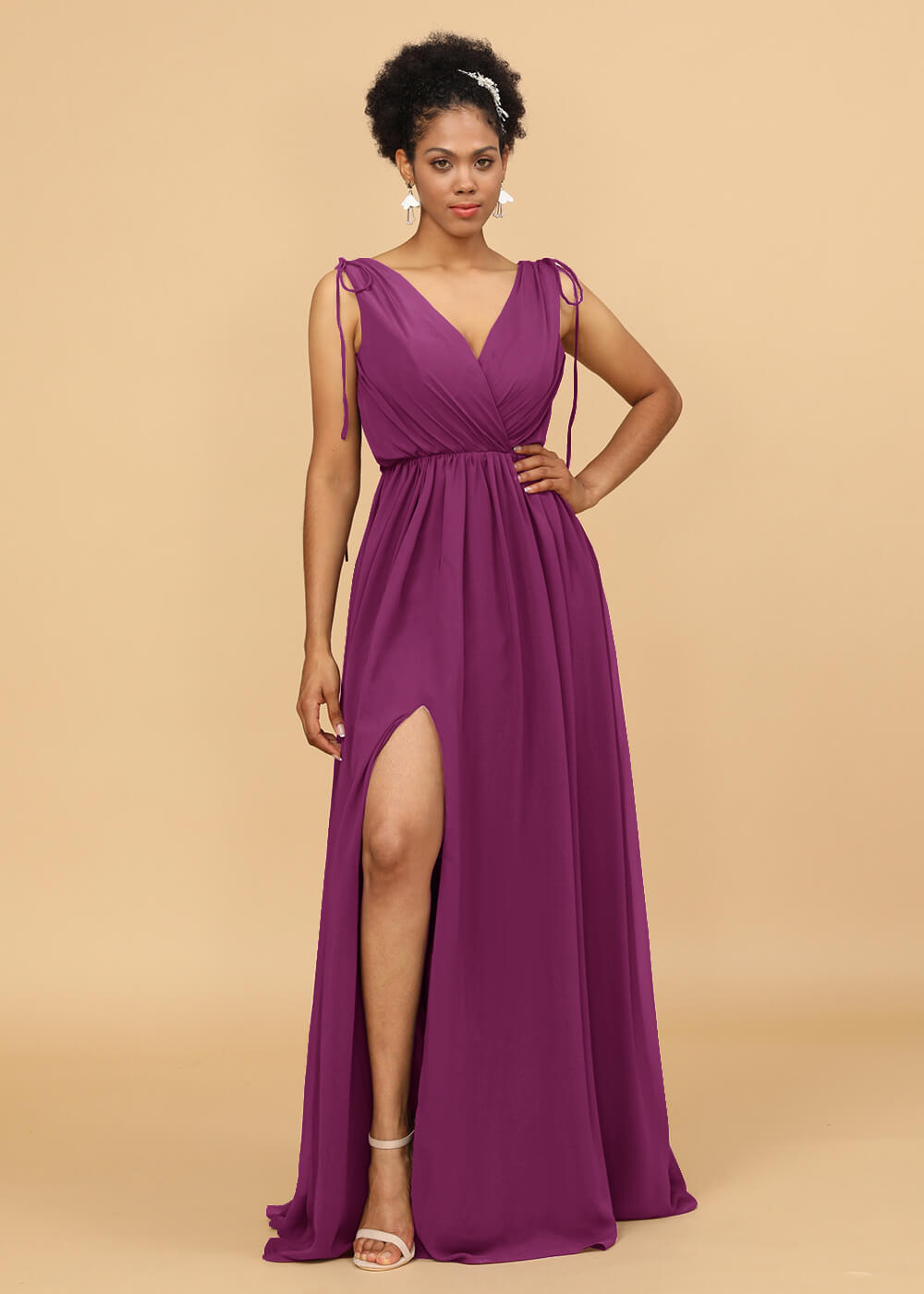 Long A-line V-neck Bridesmaid Dress with Slit