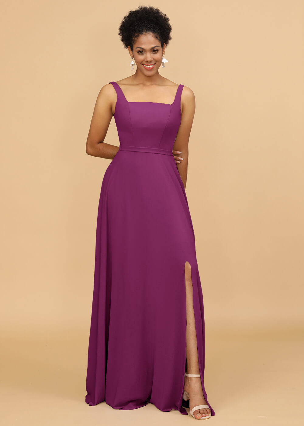 Square Neck A-line Chiffon Bridesmaid Dress