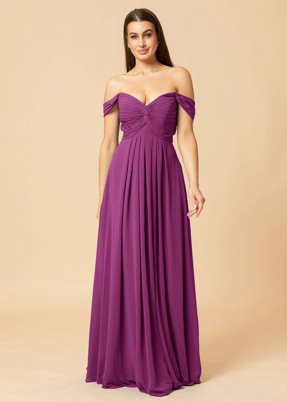 Off the Shoulder Chiffon Maxi Bridesmaid Dress