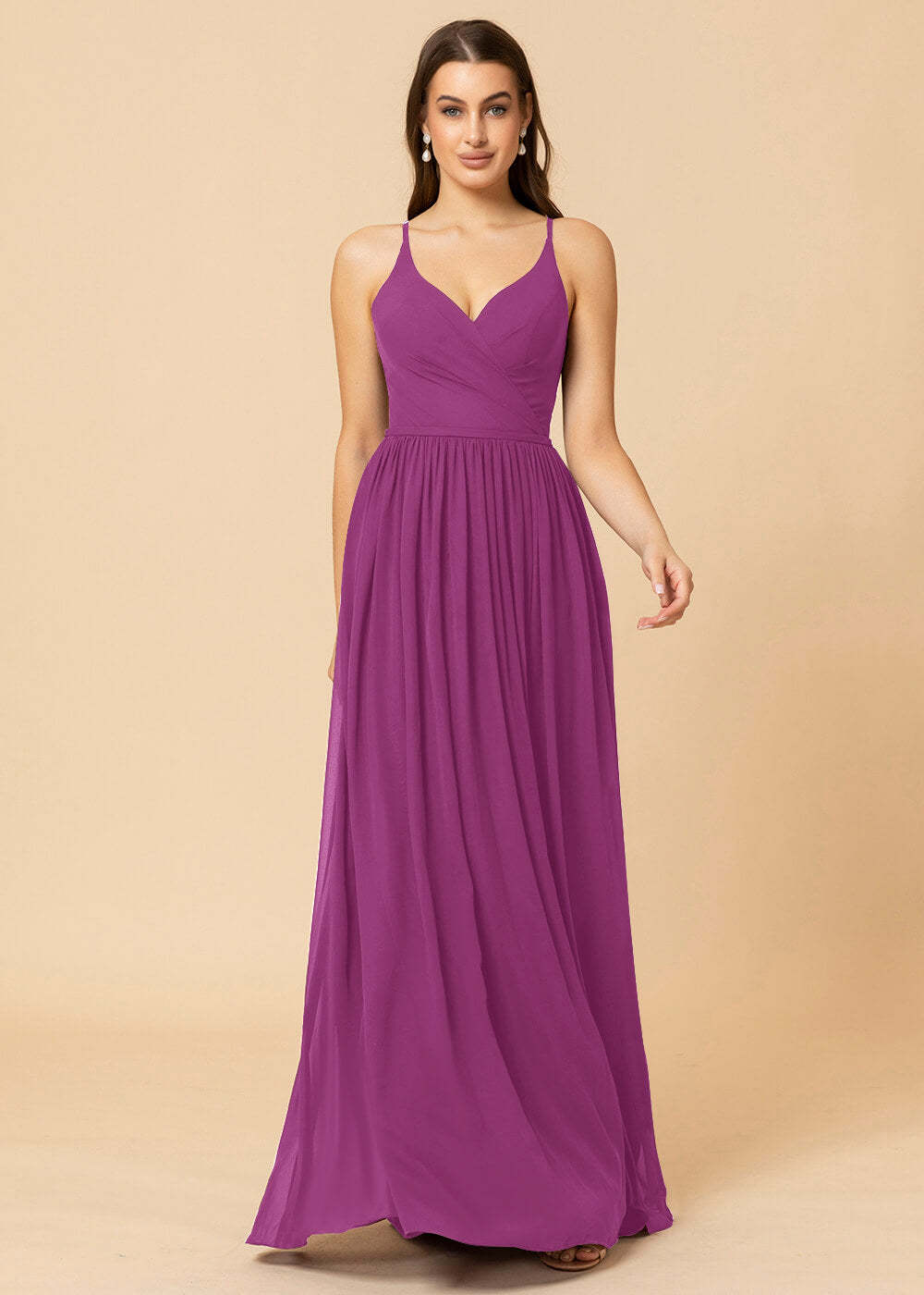 V-neck A-line Back Detail Chiffon Bridesmaid Dress