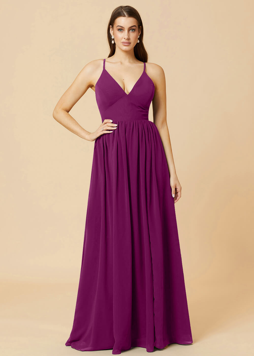Deep V-neck Tie Back A-line Chiffon Bridesmaid Dress
