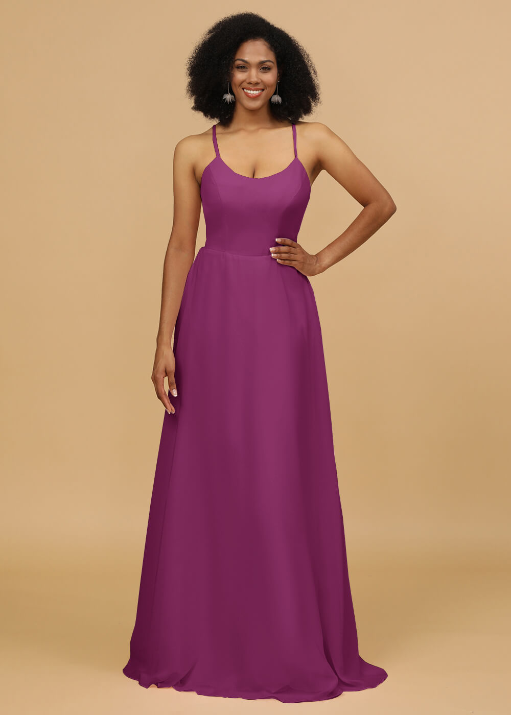 Scoop Neck Strap Chiffon Bridesmaid Dress