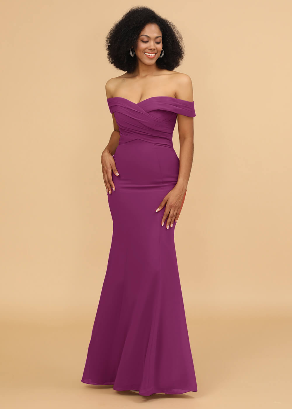 Off the Shoulder Trumpet Chiffon Bridesmaid Dress