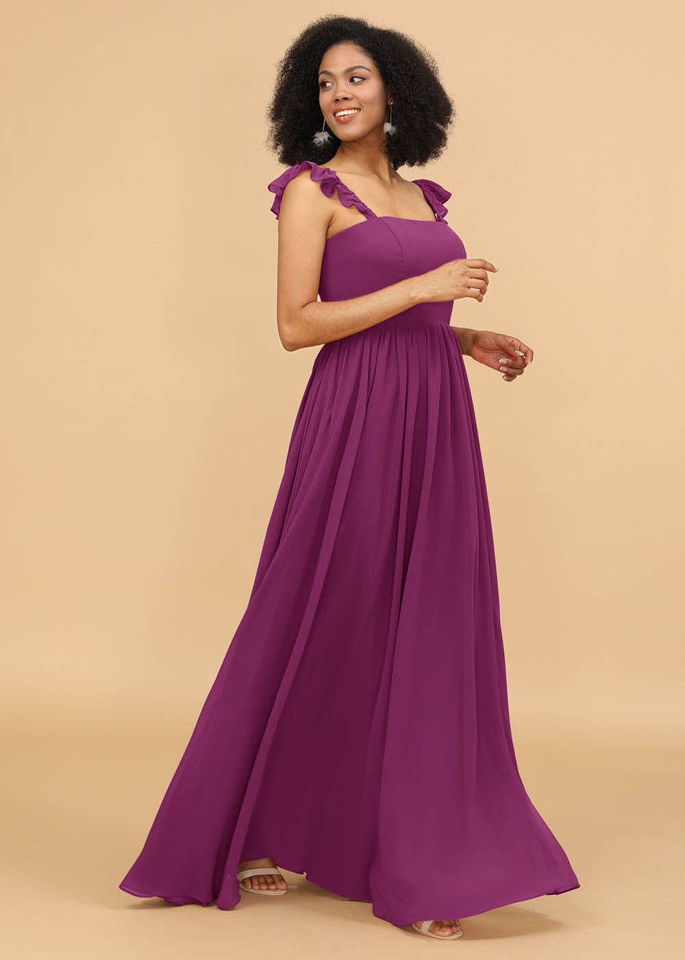 A-line Square Neck Straps Bridesmaid Dress