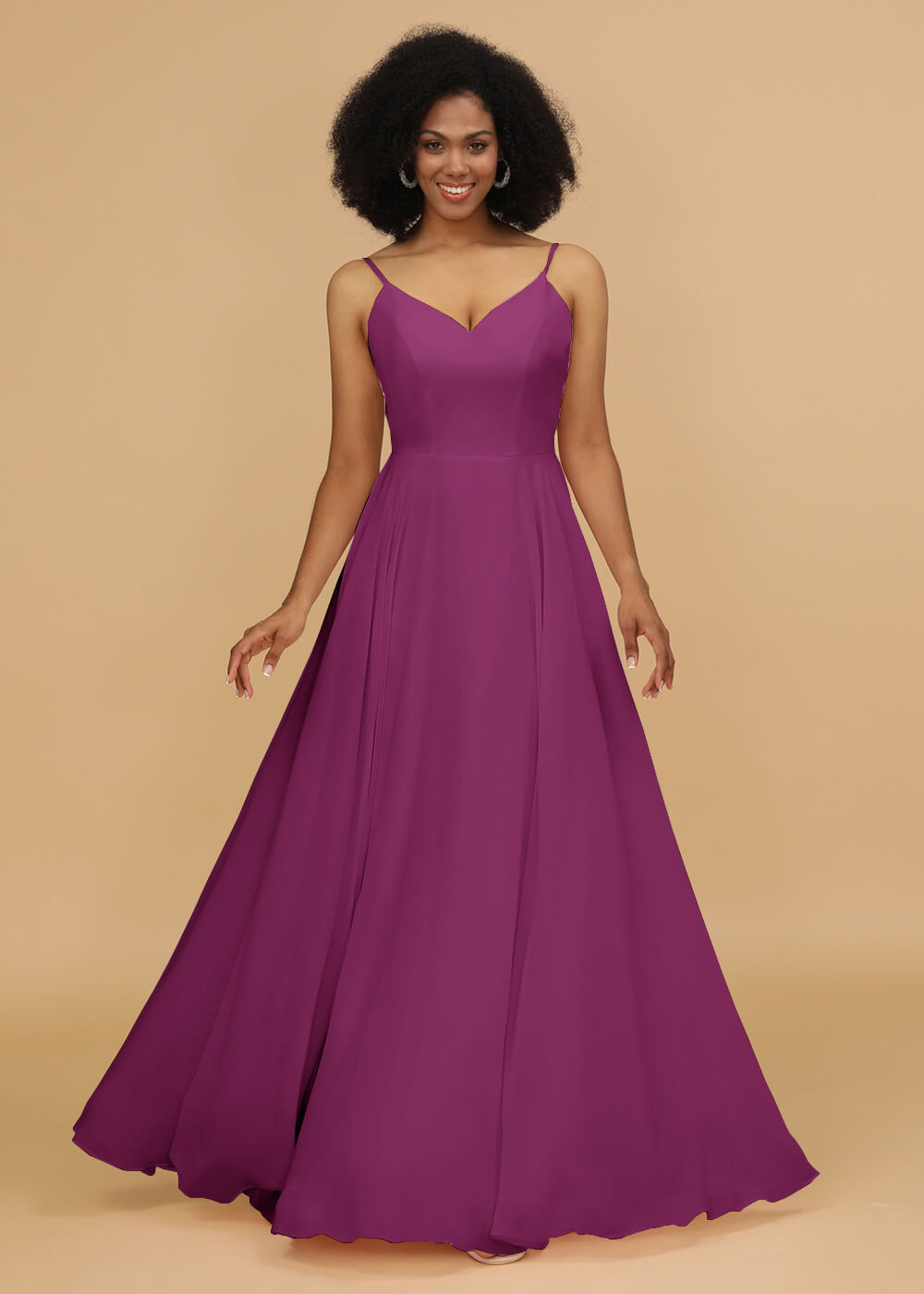 Chiffon V-neck Spaghetti Strap Bridesmaid Dress