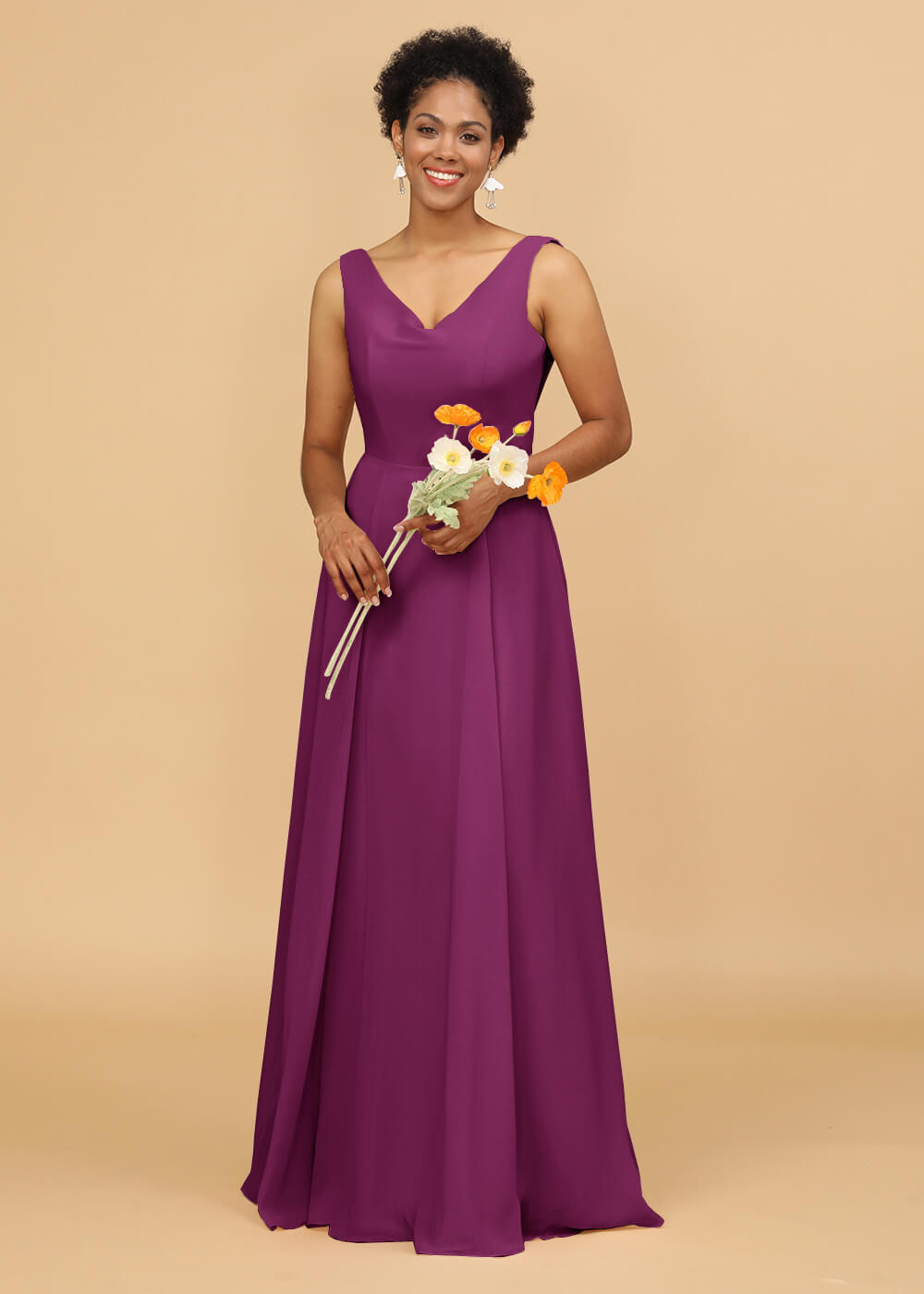 Cowl Back A-line Maxi Bridesmaid Dress