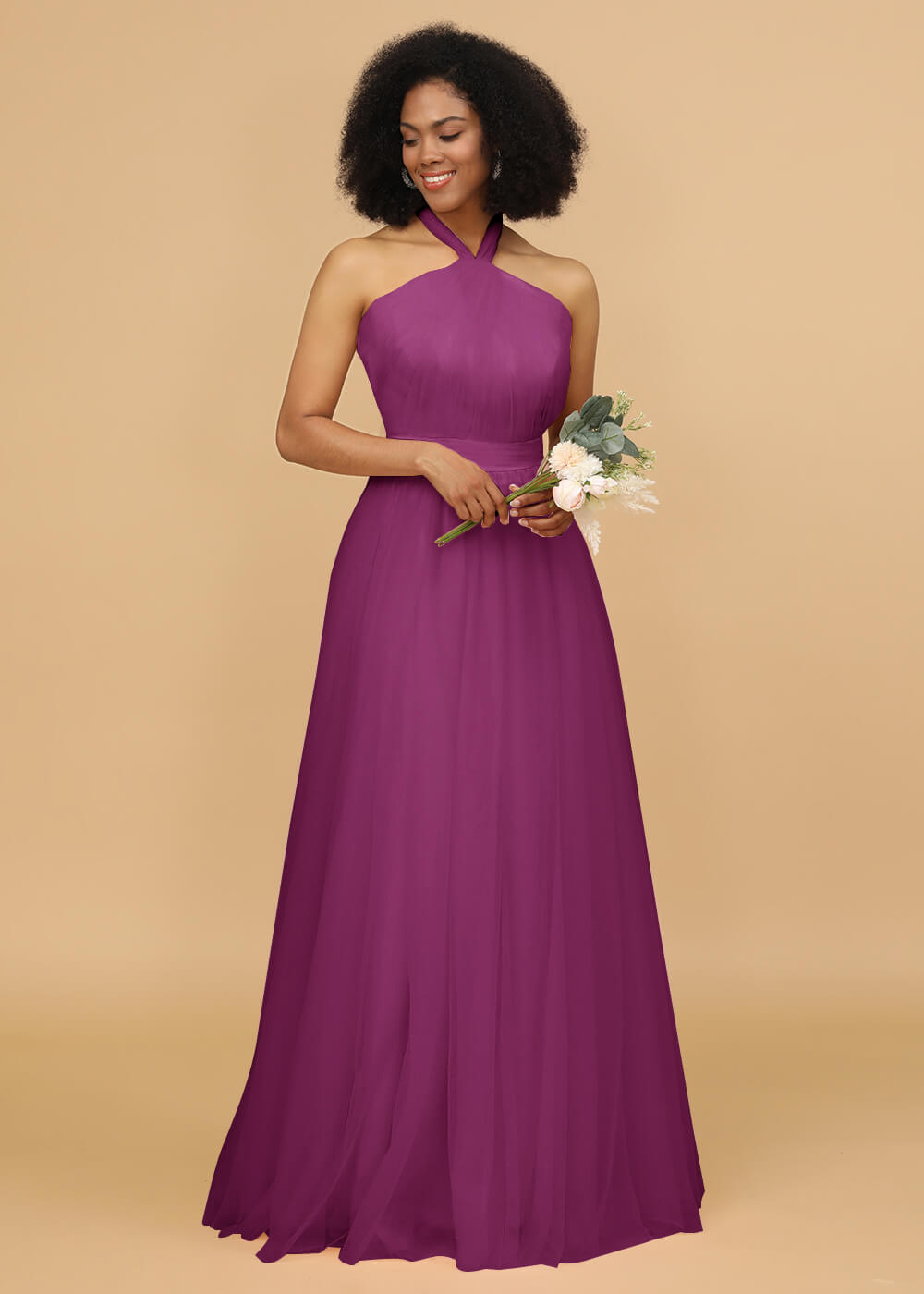 Halter Neck Tulle A-line Bridesmaid Dress
