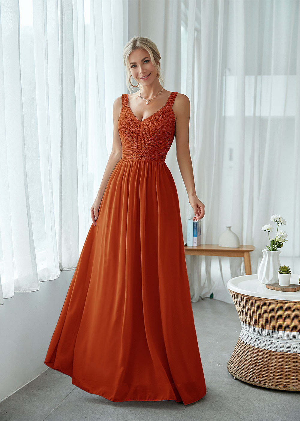 Straps Maxi Dress with Lace