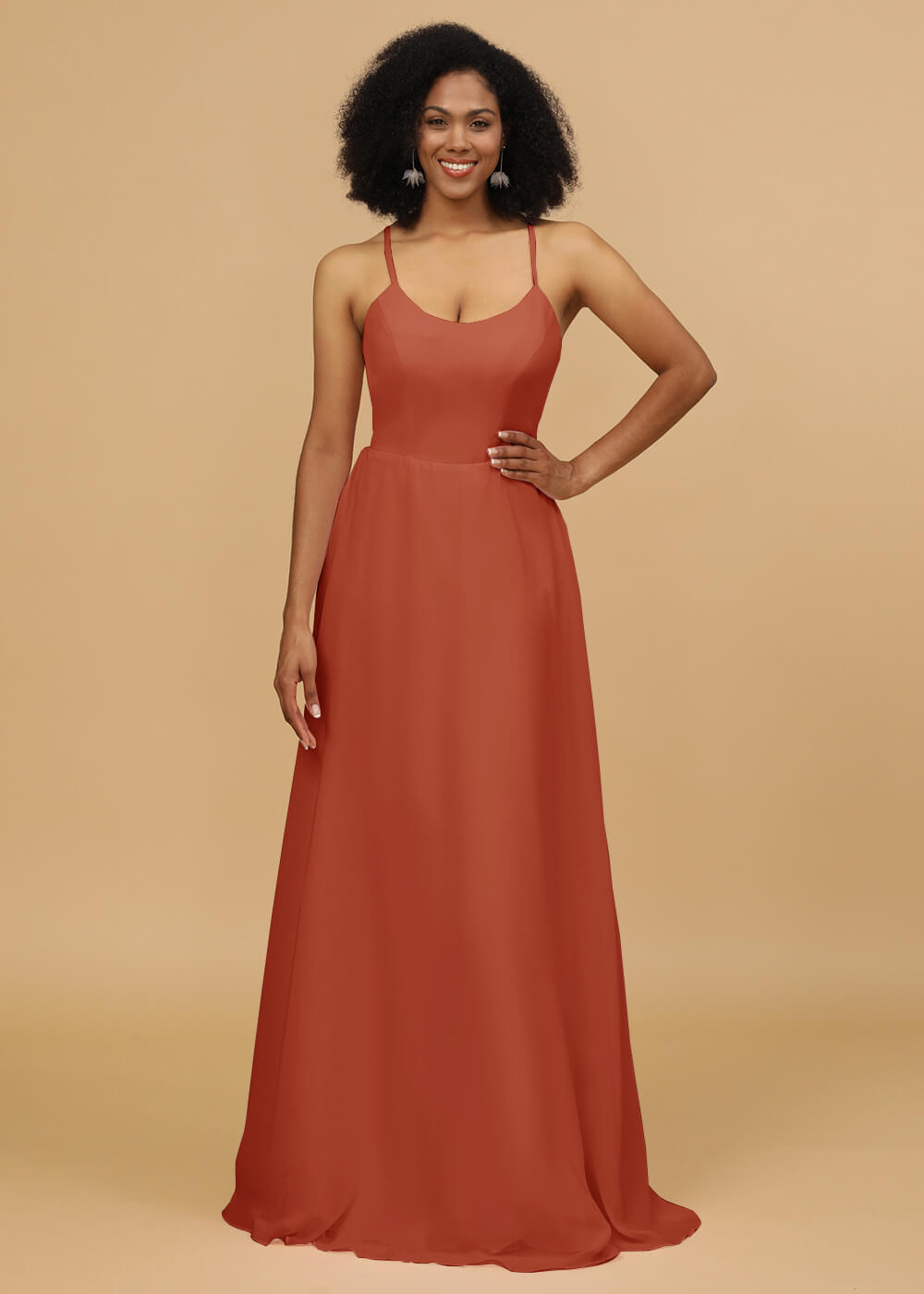Scoop Neck Strap Chiffon Bridesmaid Dress