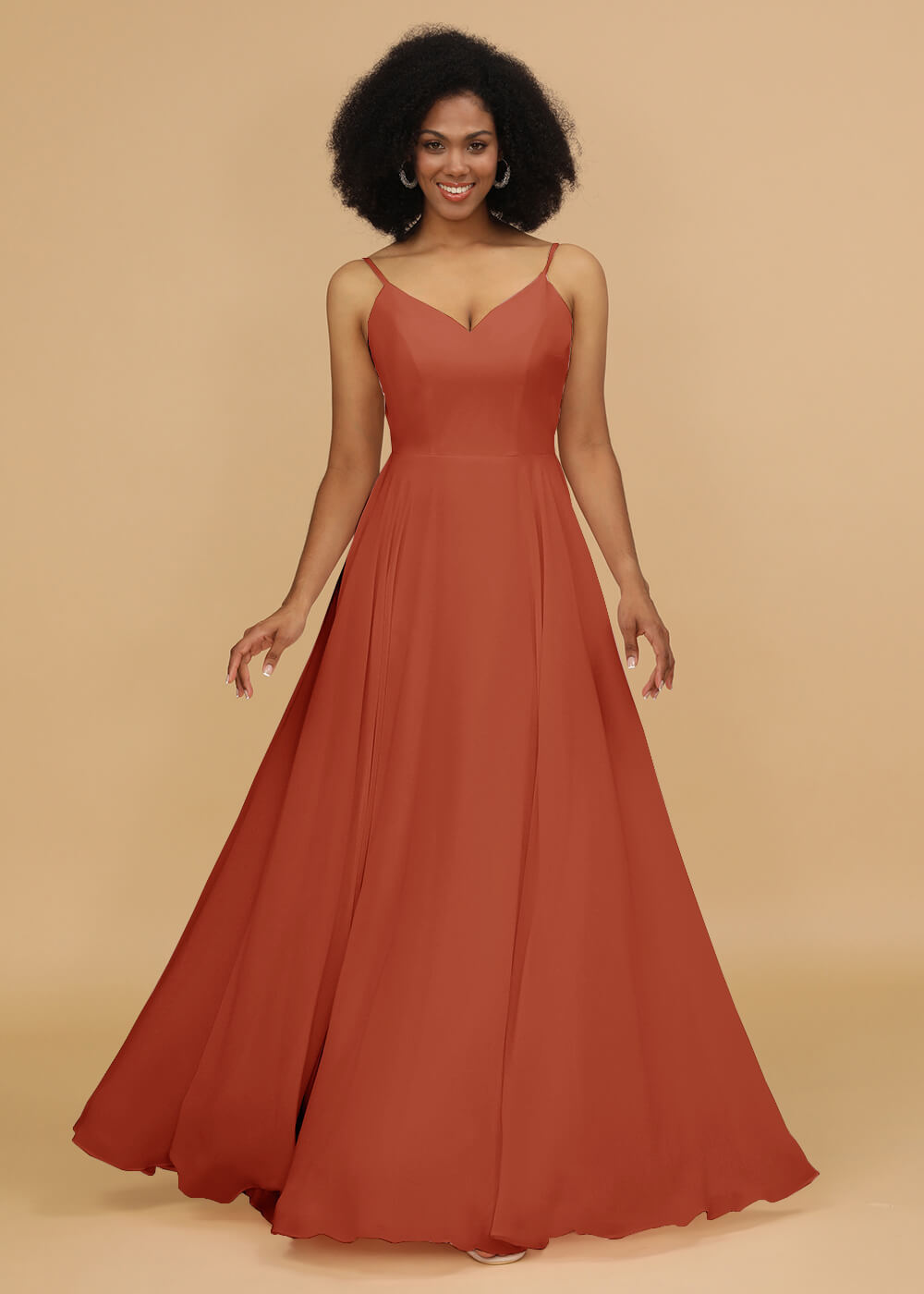 Chiffon V-neck Spaghetti Strap Bridesmaid Dress