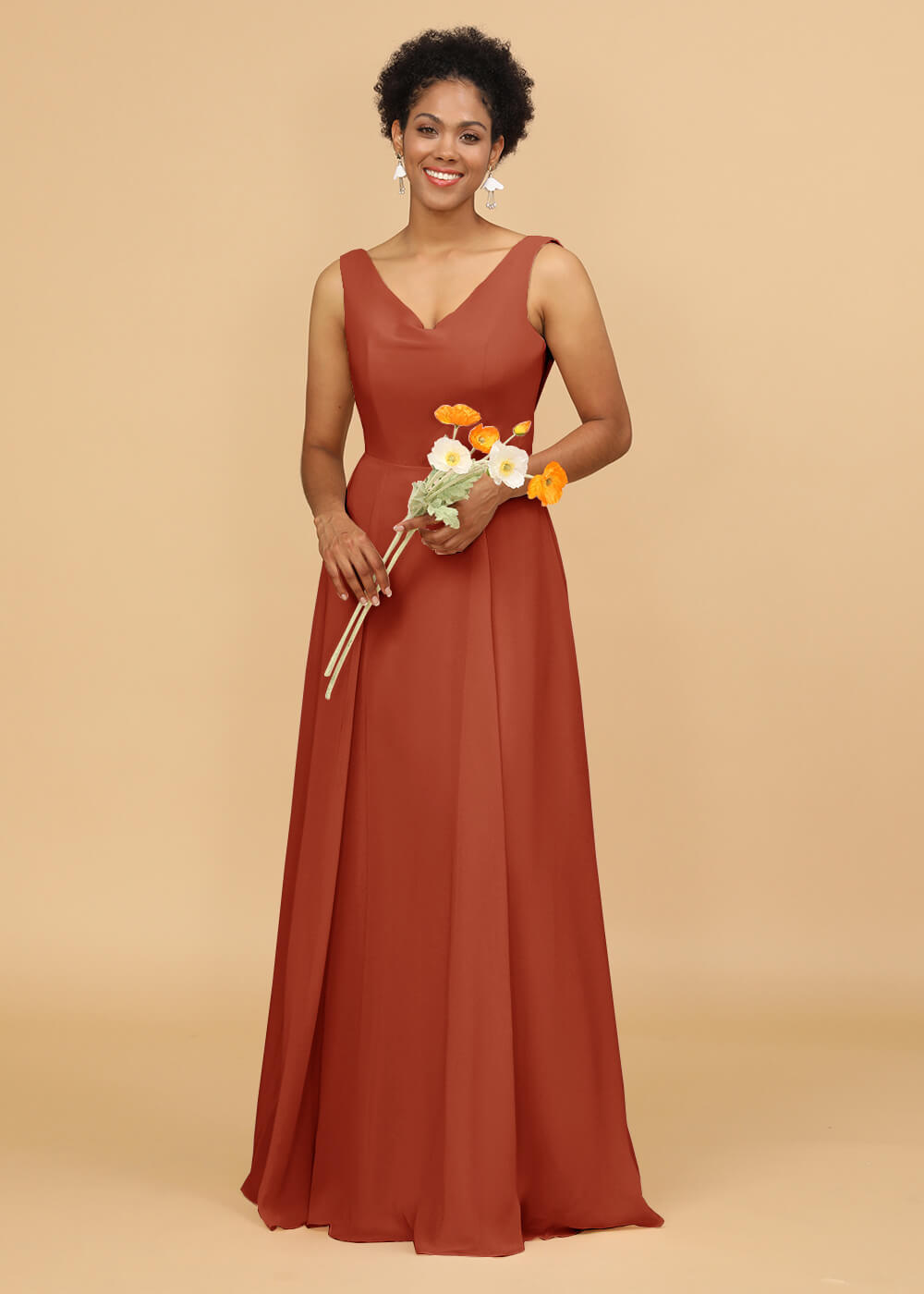 Cowl Back A-line Maxi Bridesmaid Dress